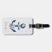 水色フローラ青航海のストライプ金ゴールド ラゲッジタグ (正面横)