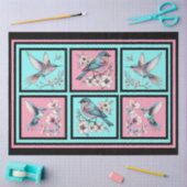 水色フローラ鳥のタイル切り離し 薄葉紙 (クラフト)