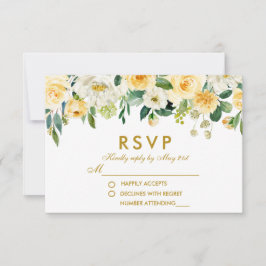 水色フローラ黄色金ゴールド白RSVP 結婚s 出欠カード