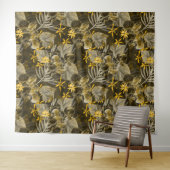 水色フローラ黄褐色パターン。 タペストリー (インサイチュ(横))