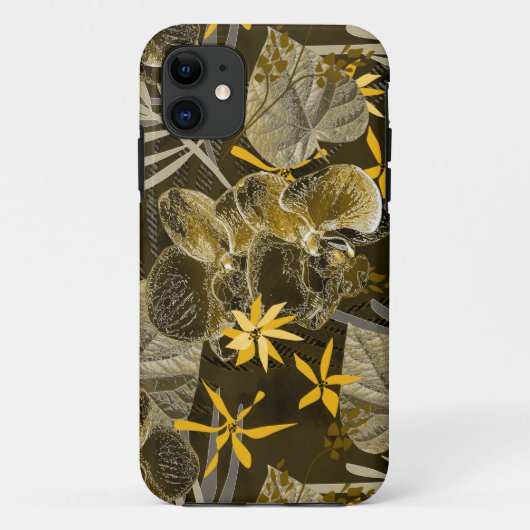 水色フローラ黄褐色パターン。 Case-Mate iPhoneケース (裏面)