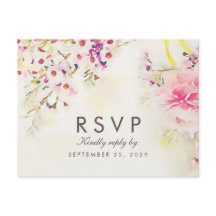 水色フローラBoho応答RSVPポストカード