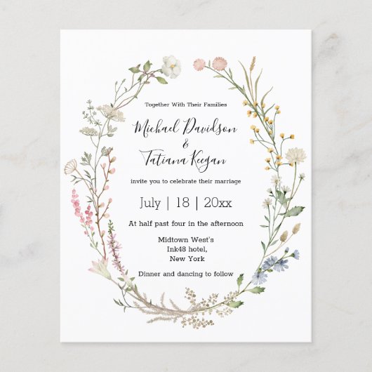 水色フローラqrコード写真結婚式招待状 (正面)