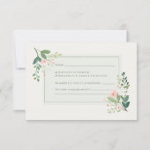 水色フローラRSVP緑の応答カード 招待状 (裏面)