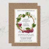 水色ブドウつる植物ウッドリースクラフト結婚ズ 招待状 (正面/裏面)