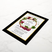 水色ブドウつる植物フローラリースブラック金ゴールド 箔招待状 (回転した状態)