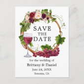 水色ブドウつる植物フローラリース保存日付 ポストカード (正面)