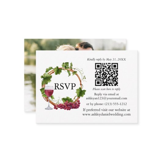 水色ブドウつる植物リース写真RSVP QR エンクロージャーカード (正面/裏面インサイチュ)