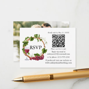 水色ブドウつる植物リース写真RSVP QR エンクロージャーカード