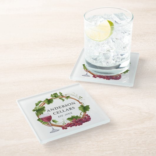 水色ブドウつる植物リース名ワインセラー ガラスコースター (アングル)