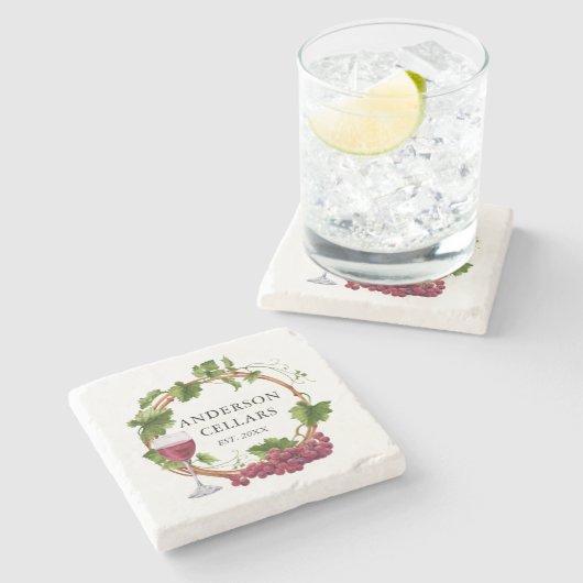 水色ブドウつる植物リース名ワインセラー ストーンコースター (横)