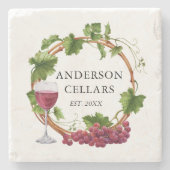 水色ブドウつる植物リース名ワインセラー ストーンコースター (正面)