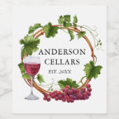 水色ブドウつる植物リース名ワインセラー ワインラベル (シングルラベル)