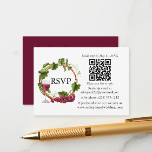 水色ブドウつる植物リース結婚のQR RSVP エンクロージャーカード