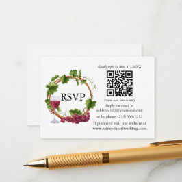水色ブドウつる植物リース結婚式RSVP QR エンクロージャーカード