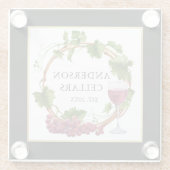 水色ブドウつる植物ワインセラー金ゴールドブラック ガラスコースター (裏面)