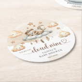 水色ブラウンアイボリータンテディベア雲9 9 ラウンドペーパーコースター (アングル)