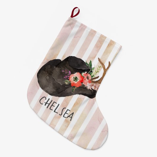 水色ブラックカウボーイハットパーソナライズされた ラージクリスマスストッキング (正面 (吊り時))