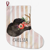 水色ブラックカウボーイハットパーソナライズされた ラージクリスマスストッキング (正面)