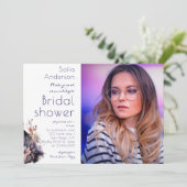 水色ブラックドレスパープルブライダルシャワー写真 招待状 (スタンド正面)