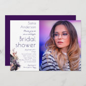 水色ブラックドレスパープルブライダルシャワー写真 招待状 (正面/裏面)