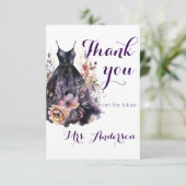 水色ブラックドレスパープルブライダルシャワー サンキューカード (スタンド正面)