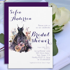 水色ブラックドレスパープルブライダルシャワー 招待状