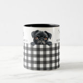 水色ブラックパグドッグプレイドホワイトカスタム ツートーンマグカップ (中央)