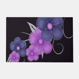 水色ブラックパープルフローラ ドアマット
