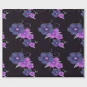 水色ブラックパープルフローラ ラッピングペーパー (フラット)