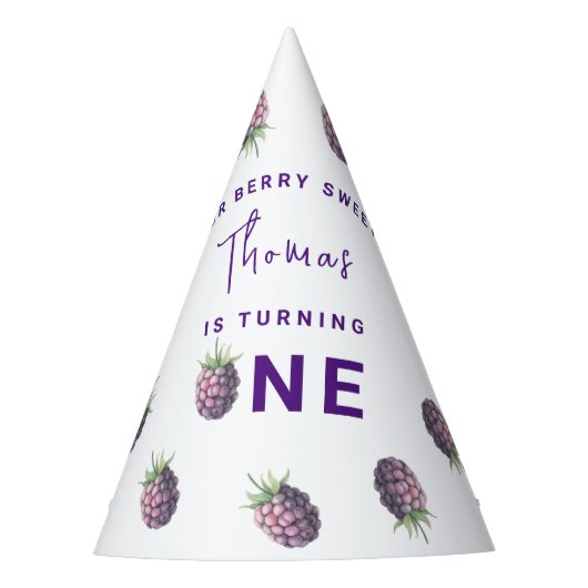 水色ブラックベリー1st誕生日パーティー パーティーハット (正面)