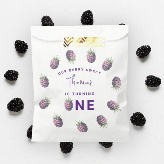 水色ブラックベリー1st誕生日パーティー フェイバーバッグ
