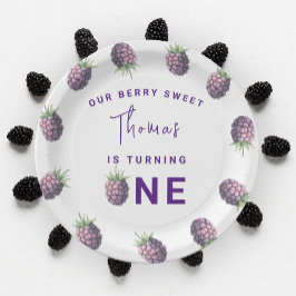 水色ブラックベリー1st誕生日パーティー ペーパープレート