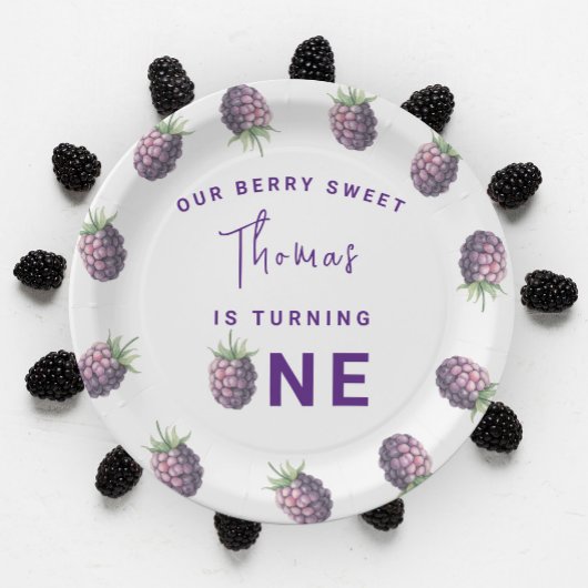 水色ブラックベリー1st誕生日パーティー ペーパープレート