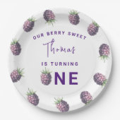水色ブラックベリー1st誕生日パーティー ペーパープレート (正面)