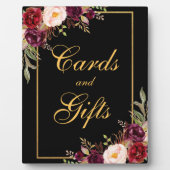 水色ブルゴーニュ黒金ゴールドウェディングカードギフト フォトプラーク (正面)