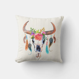 水色ブルスカル及びインディアン記号 クッション