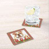 水色ブルドッグノールクリスマス スクエアペーパーコースター (インサイチュ)