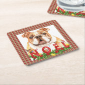 水色ブルドッグノールクリスマス スクエアペーパーコースター (アングル)