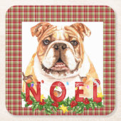 水色ブルドッグノールクリスマス スクエアペーパーコースター (正面)