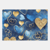 水色ブルーと金ゴールドインクバレンタインハート ラッピングペーパーシート (正面3)