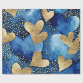 水色ブルーと金ゴールドインクバレンタインハート ラッピングペーパー (フラット)