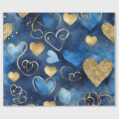 水色ブルーと金ゴールドインクバレンタインハート ラッピングペーパー (フラット)