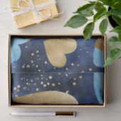 水色ブルーと金ゴールドインクバレンタインハート 薄葉紙 (ギフト)