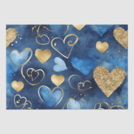 水色ブルーと金ゴールドインクバレンタインハート 薄葉紙