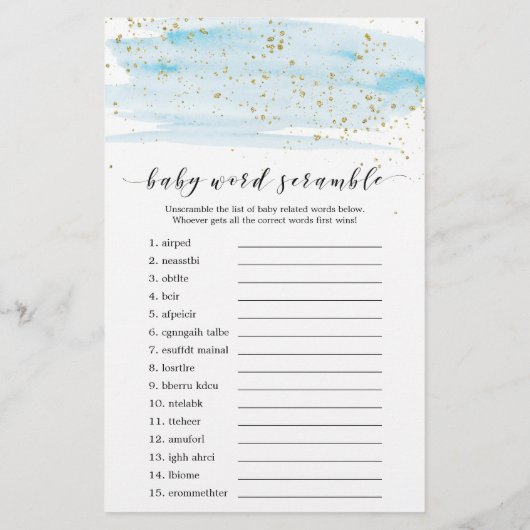 水色ブルーと金ゴールドベビーワードスクランブルゲーム (裏面)