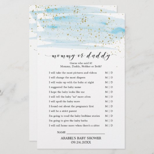 水色ブルーと金ゴールドベビーワードスクランブルゲーム (正面/裏面)