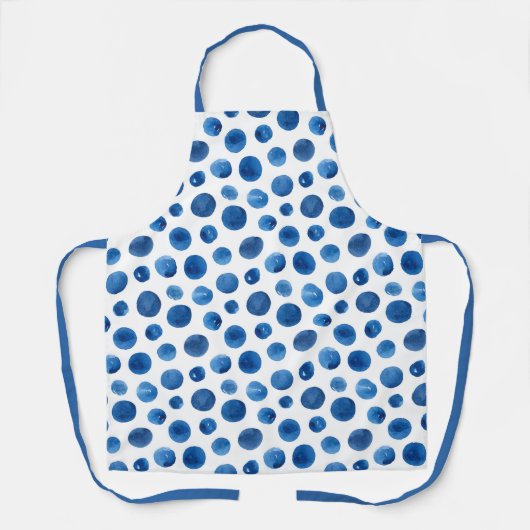 水色ブルーのネイビー水玉模様。モダン模様 エプロン (正面)