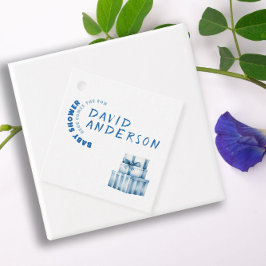 水色ブルーのミニマリスト赤ちゃんシャワーボーイ フェイバータグ