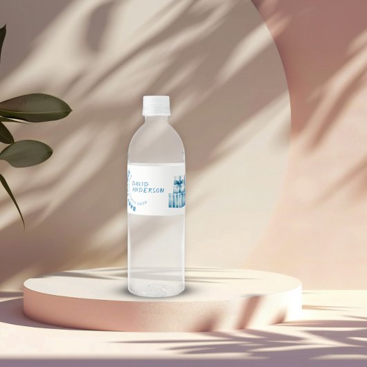 水色ブルーのミニマリスト赤ちゃんシャワーボーイ ペットボトルラベル